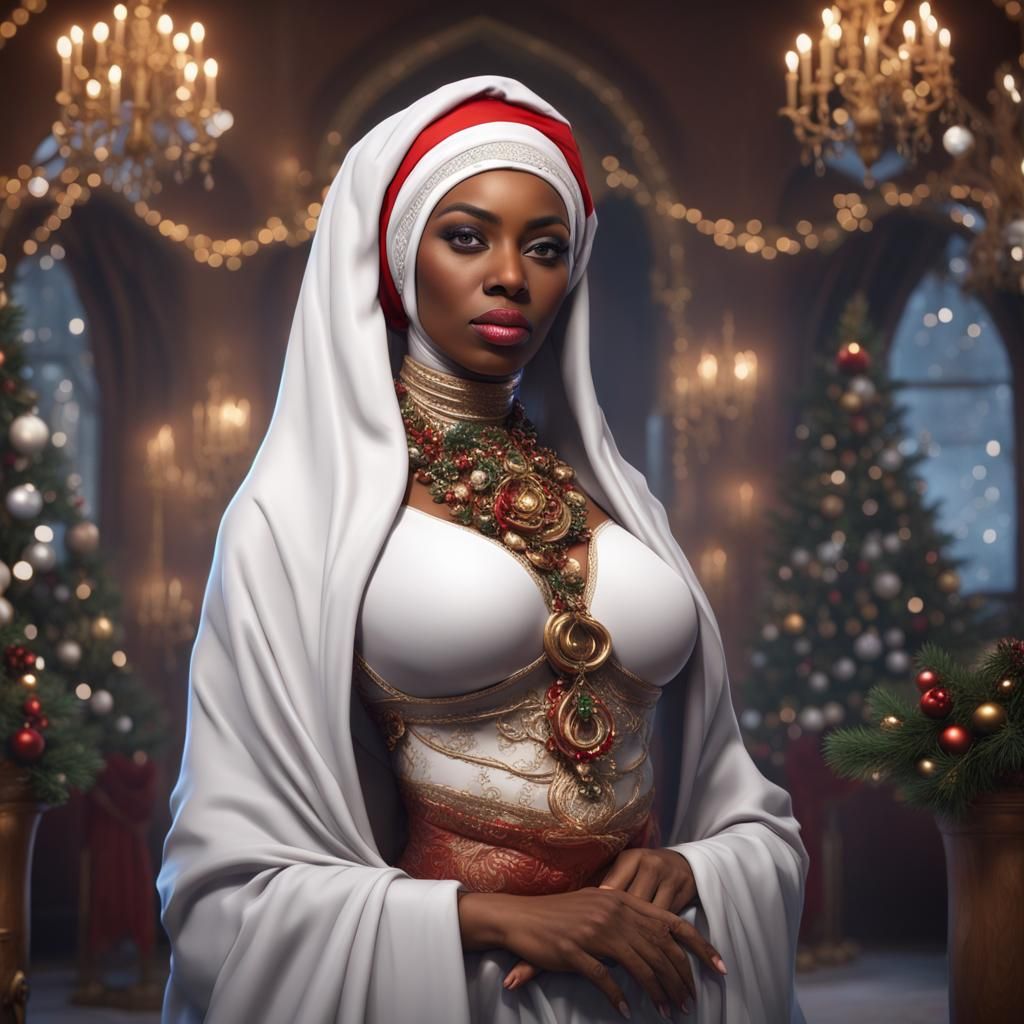 Ebony Muslim Christmas Goddess in Detailed Matte Painting