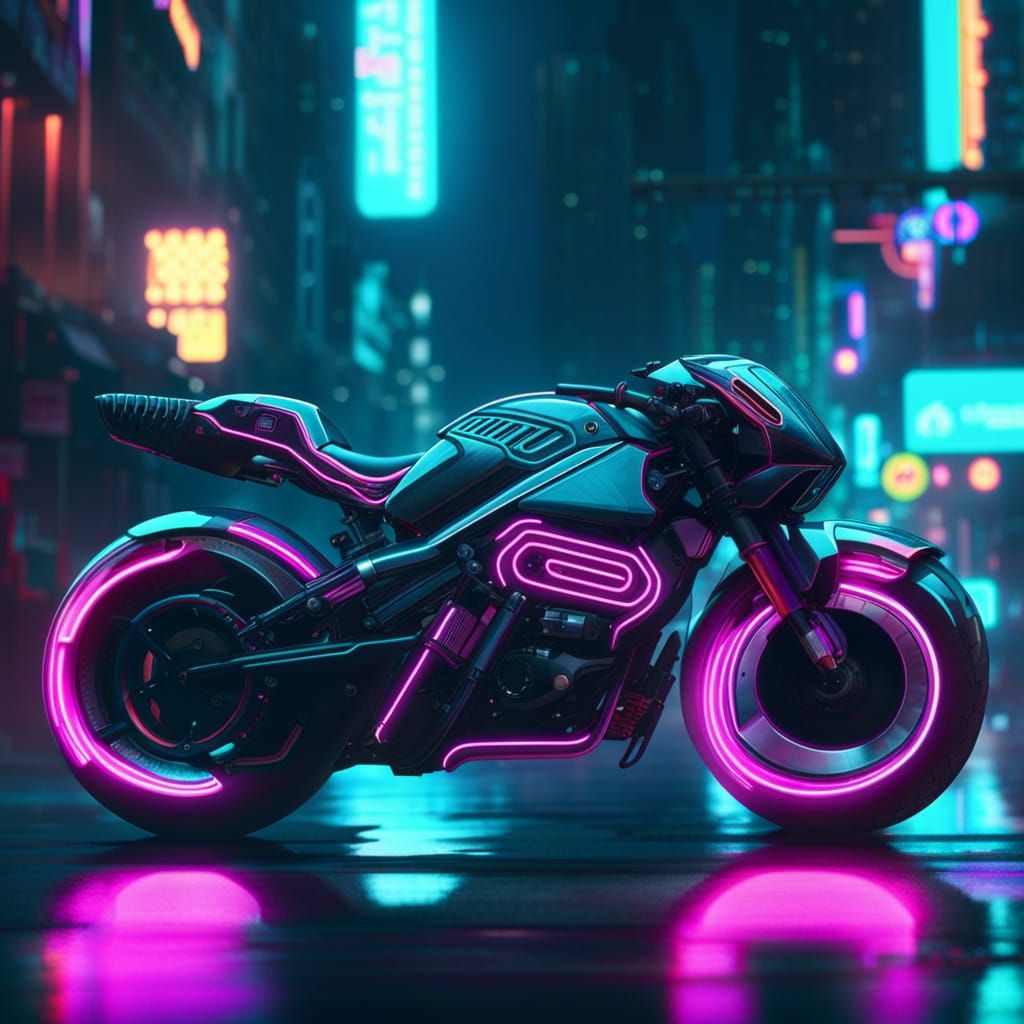 Neon Cyberpunk Tron Bike in Digital Matte Painting