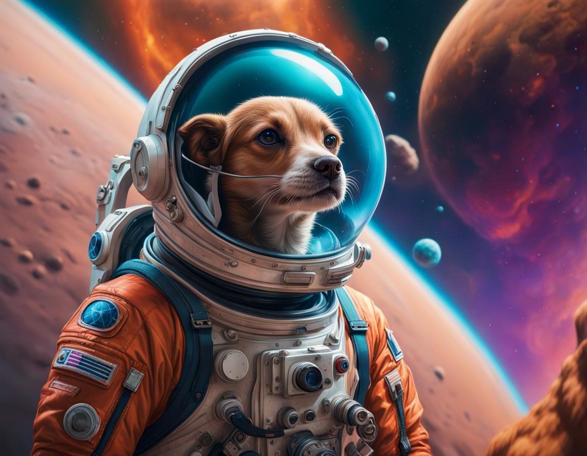 Astronaut Cares for Extraterrestrial Puppies: Hyperrealistic...