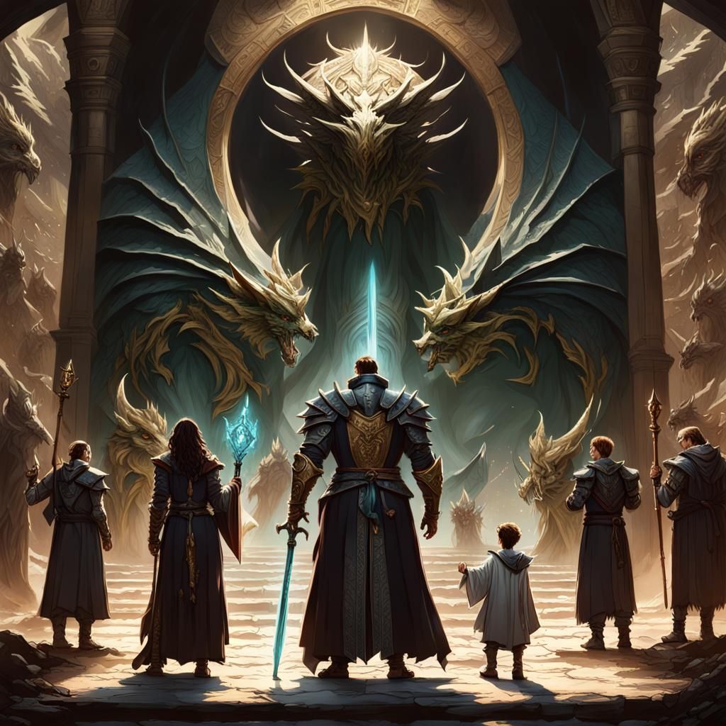 Fantasy Family Confronts Dragon Boss in Detailed Matte Paint...