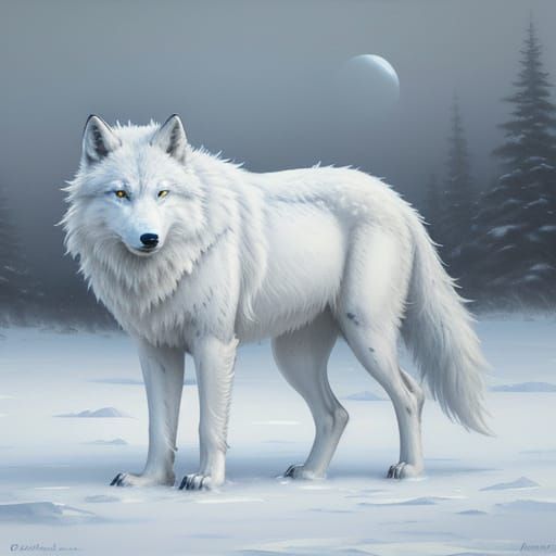 A stunning Arctic wolf stalking across the frozen tundra at ...