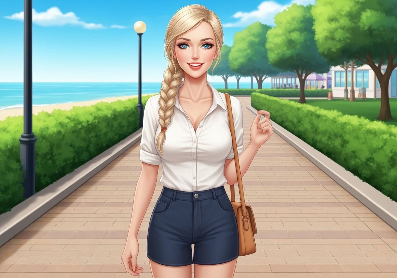 Beautiful Anime Woman with Braided Hair in Spring