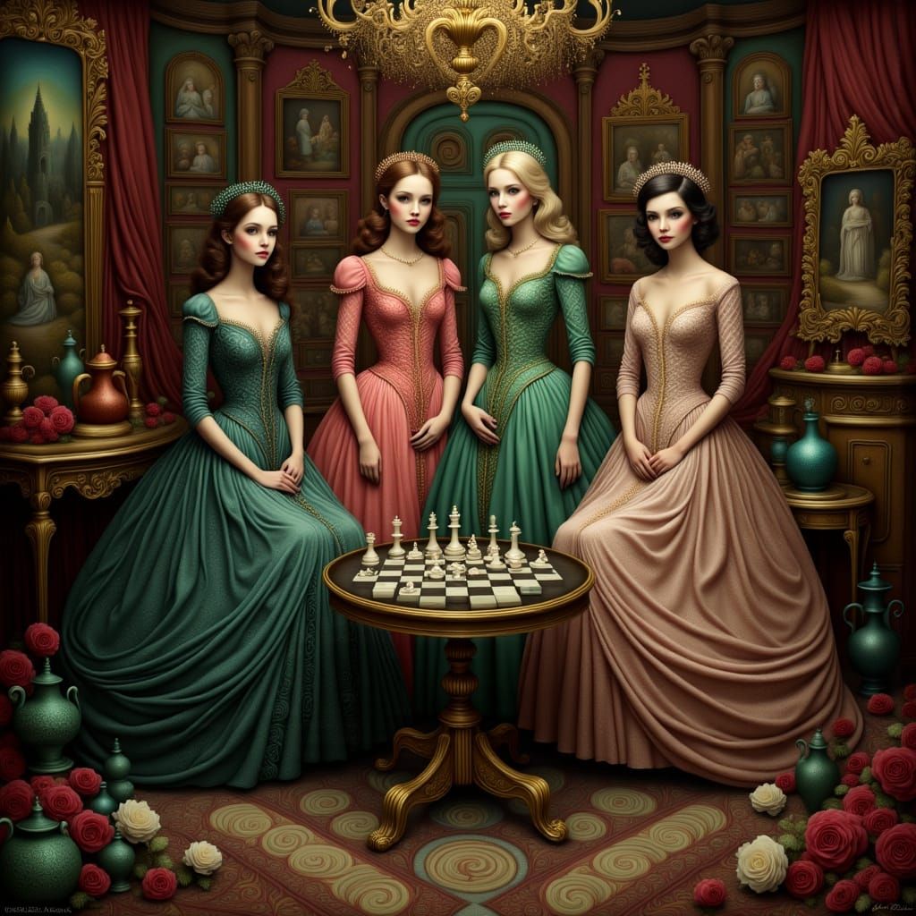 Elegant Women in Opulent Settings, Captured in Cinematic Fil...