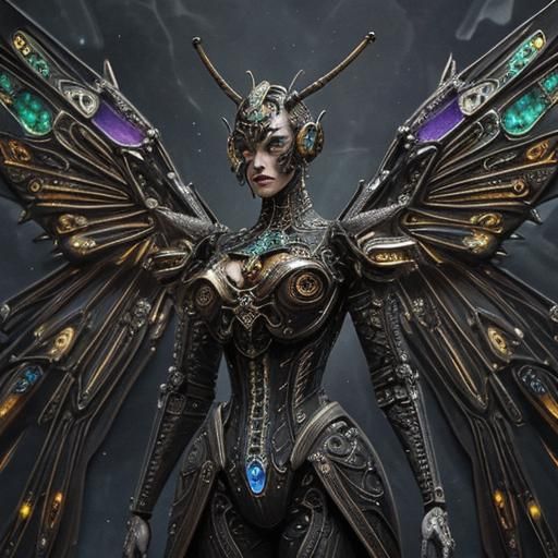 Mechanical Insect in Etching Style with Steampunk Details