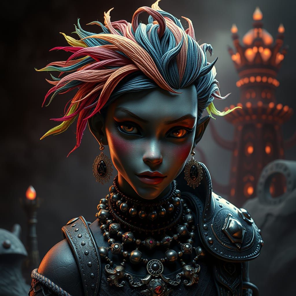 Ornate Fantasy Character with Alien Structures in 3D