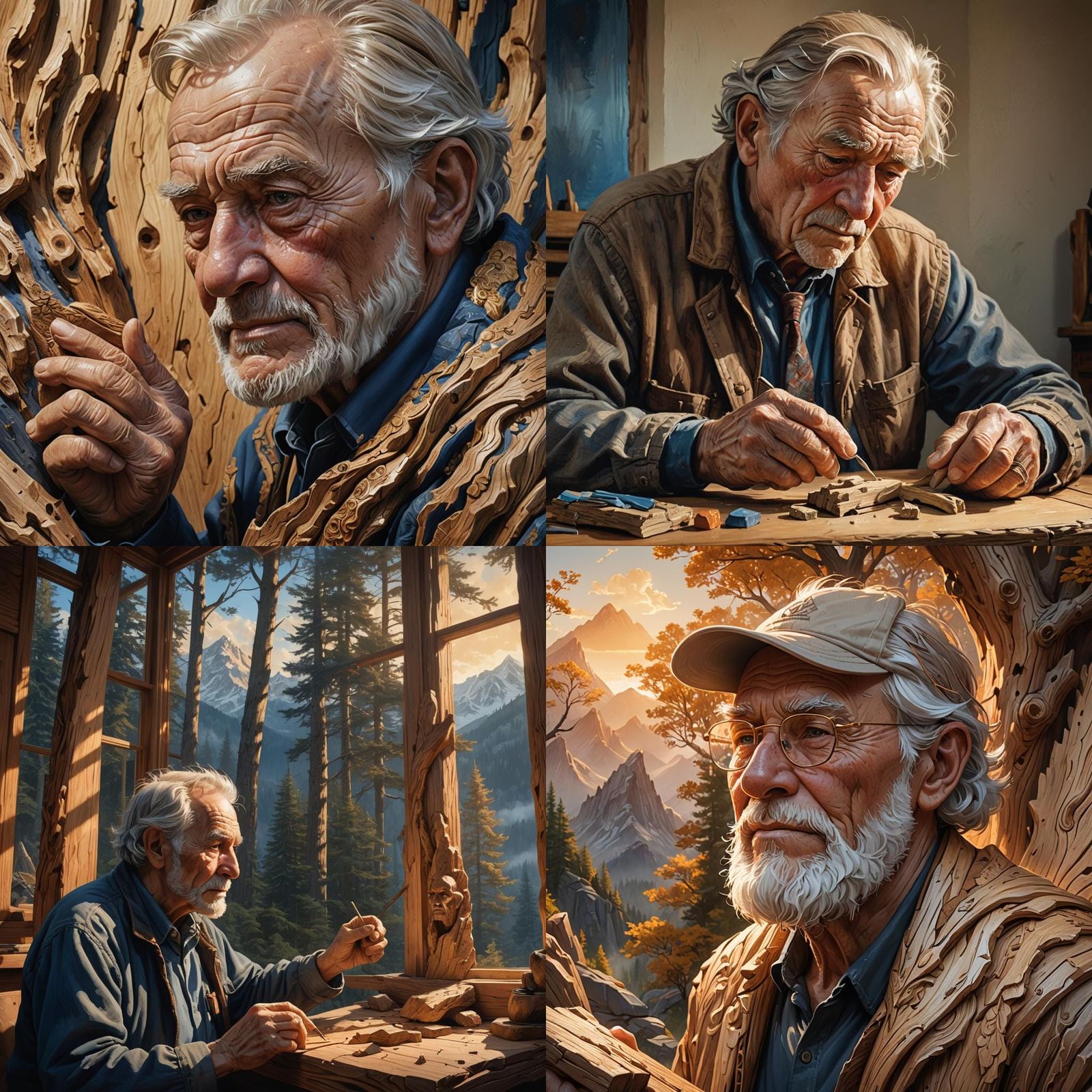 Detailed Portrait of Elderly Man Carving Mountains