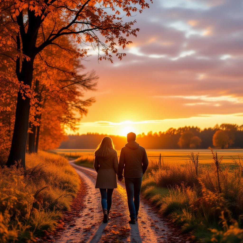 walkin' toward the autumn sunset