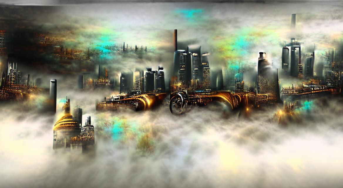 Dystopian Steampunk City in Hyperrealistic Matte Painting