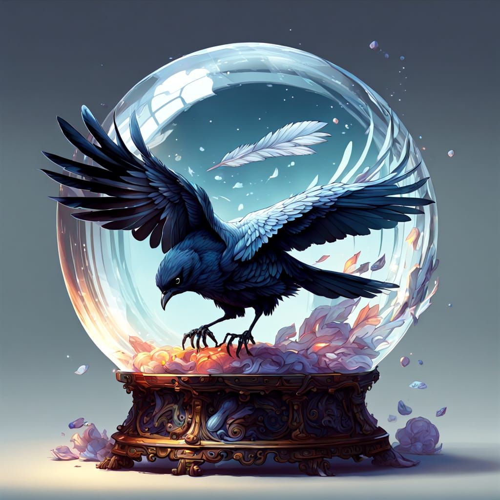 Sku Bird in Crystal Ball Digital Illustration