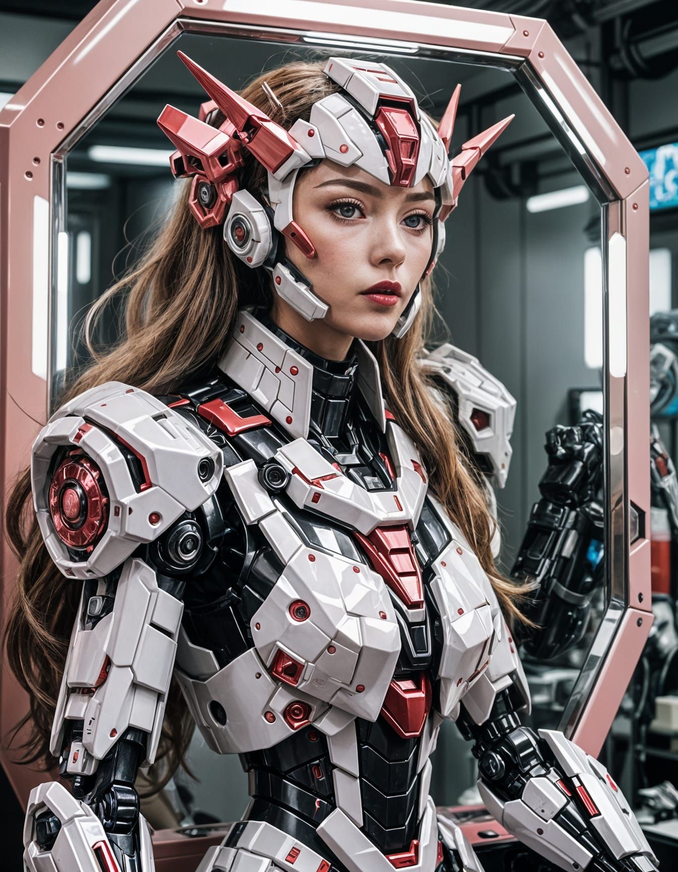 Feminine Mecha Robot Applying Lipstick