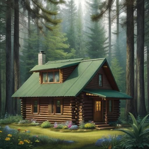 Building a Tiny Log Cabin: Whimsical Digital Art