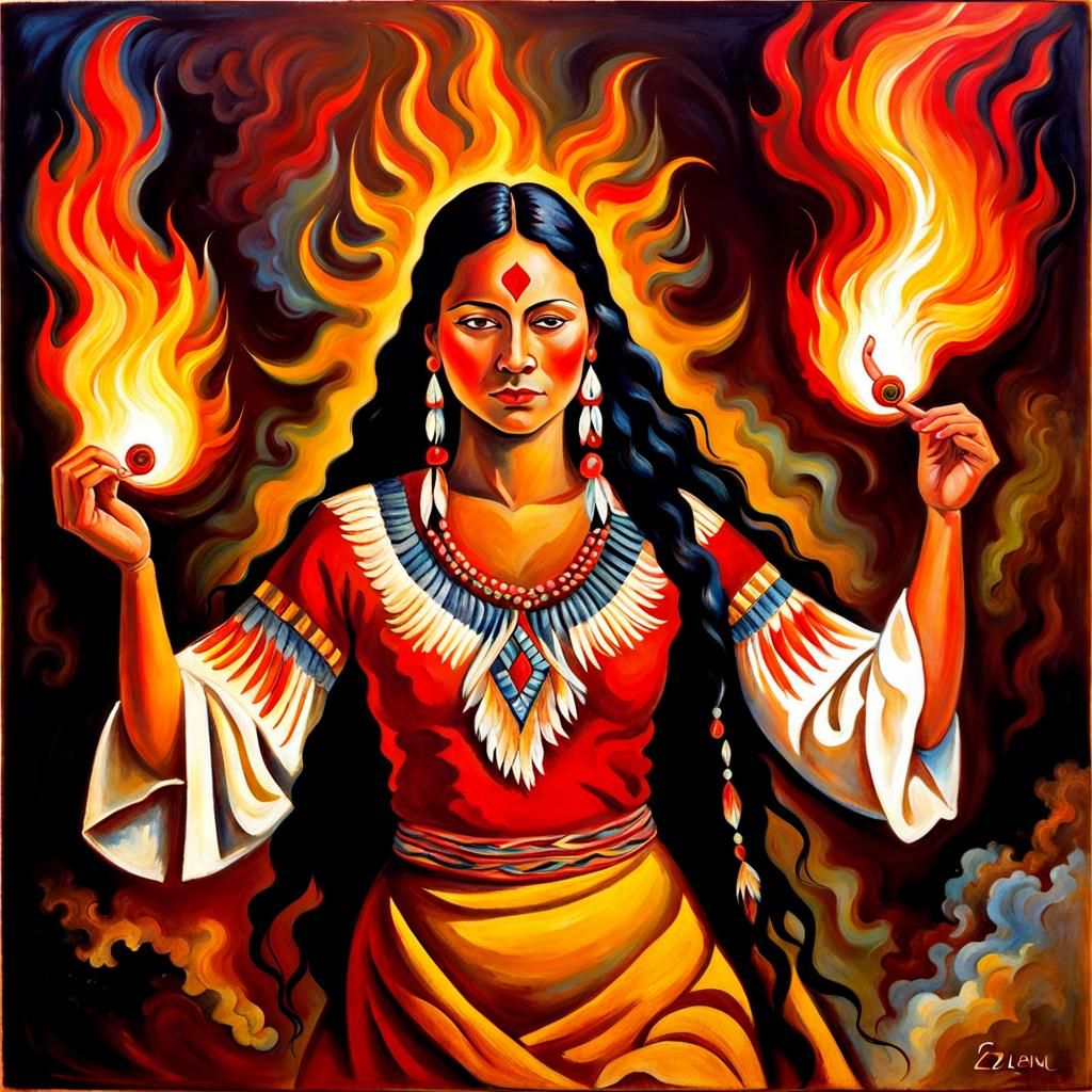 Cherokee Woman Dancing: Cezanne-Inspired Shamanic Art