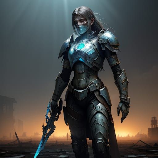 Heroic Warrior in a Gritty, Post-Apocalyptic Landscape