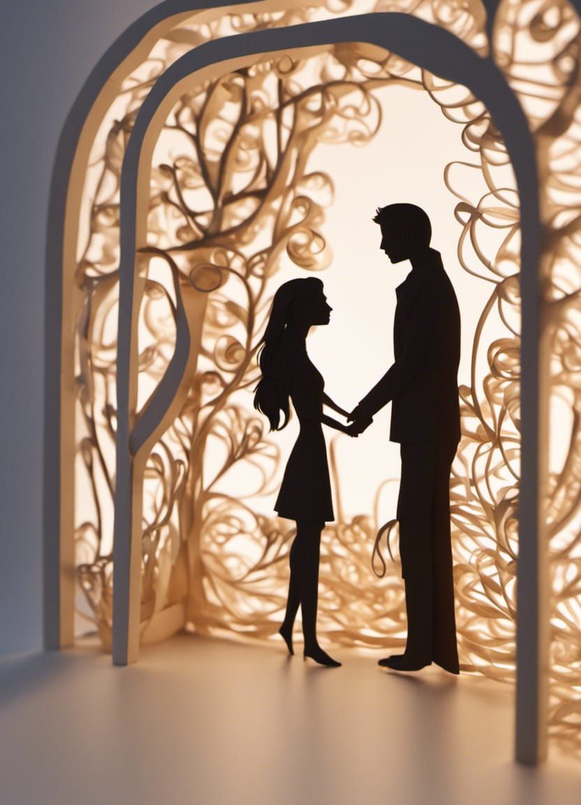 Romantic Young Couple in Photorealistic 3D Paper Art