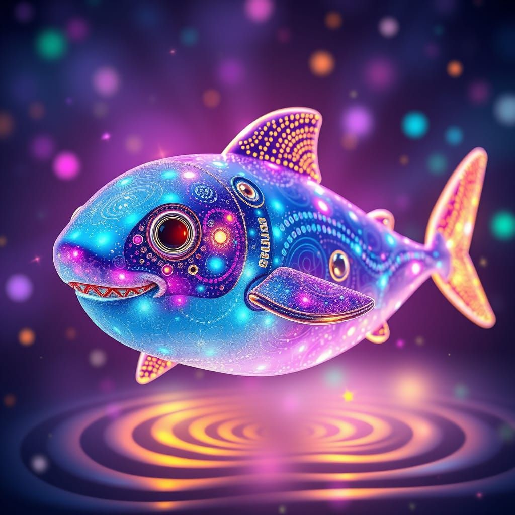 Cute Sea-Hamster Shark Hybrid with Bioluminescent Waves