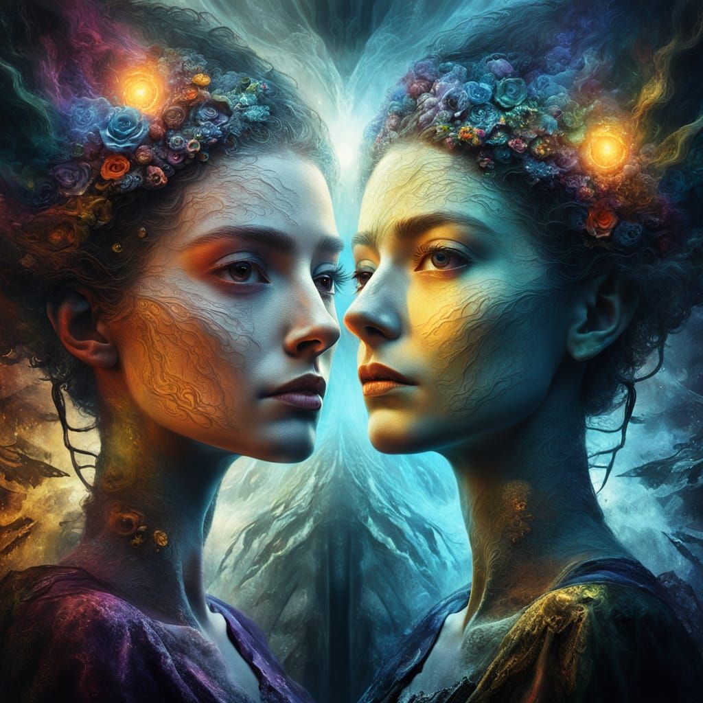 Two-Faced Woman in Surreal Macro Portrait