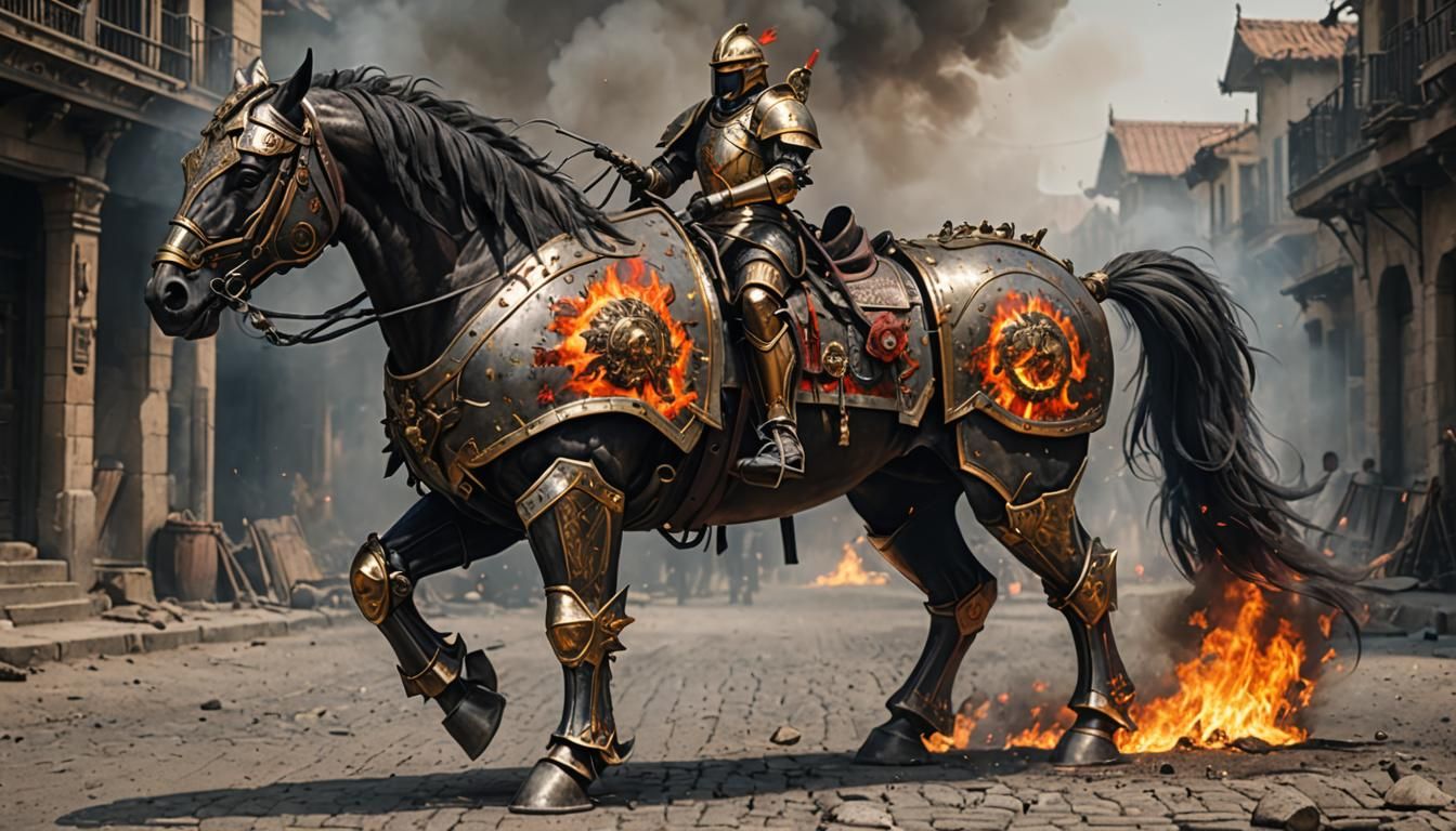 Fiery Armored Horse: A Mythical Creature