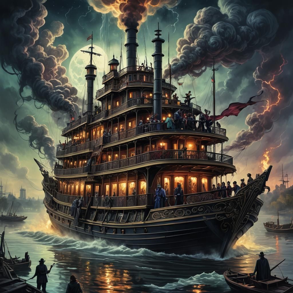 Vampires on an Epic Steamboat, Cosmic Illustration