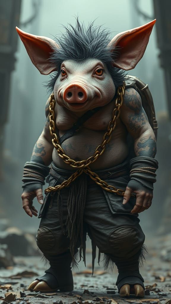 Pig-Headed Rapper in Dark Fantasy Style