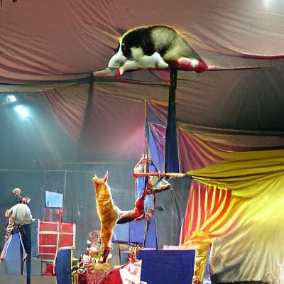 Acrobatic Cat Performing on Circus Stage