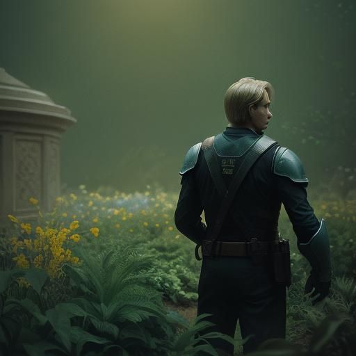 Cinematic Garden Scene with Man