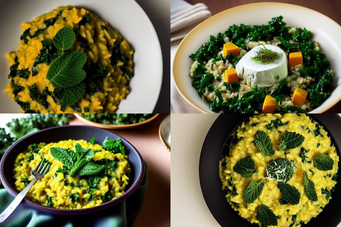 Pumpkin Kale Risotto with Nettle and Sheep Cheese