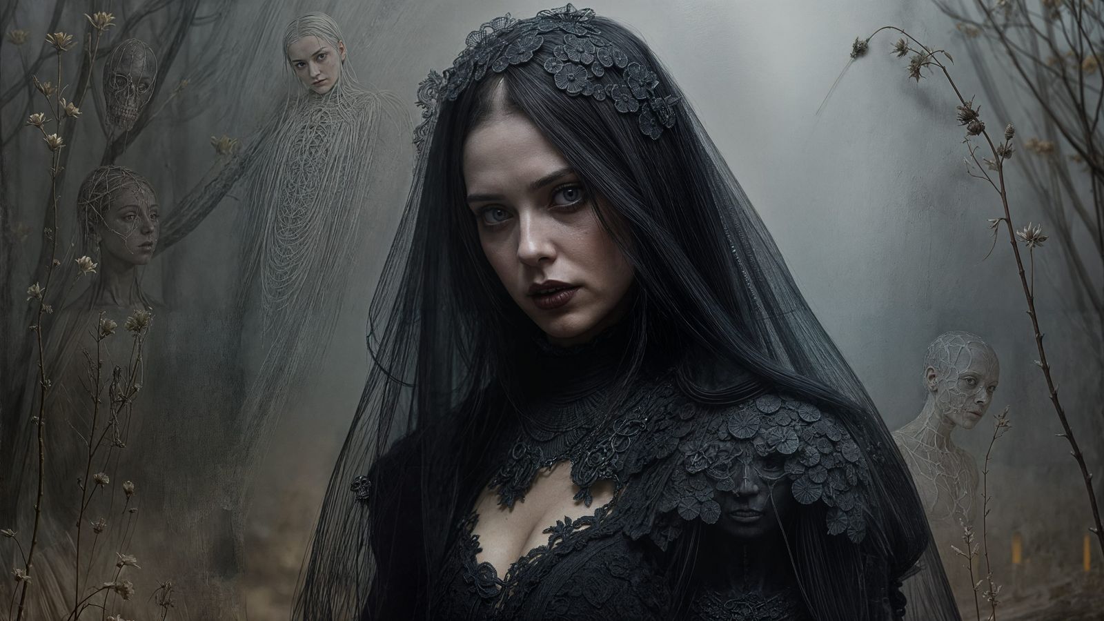 Macabre Memento Mori Oil Painting, Surreal Illustration