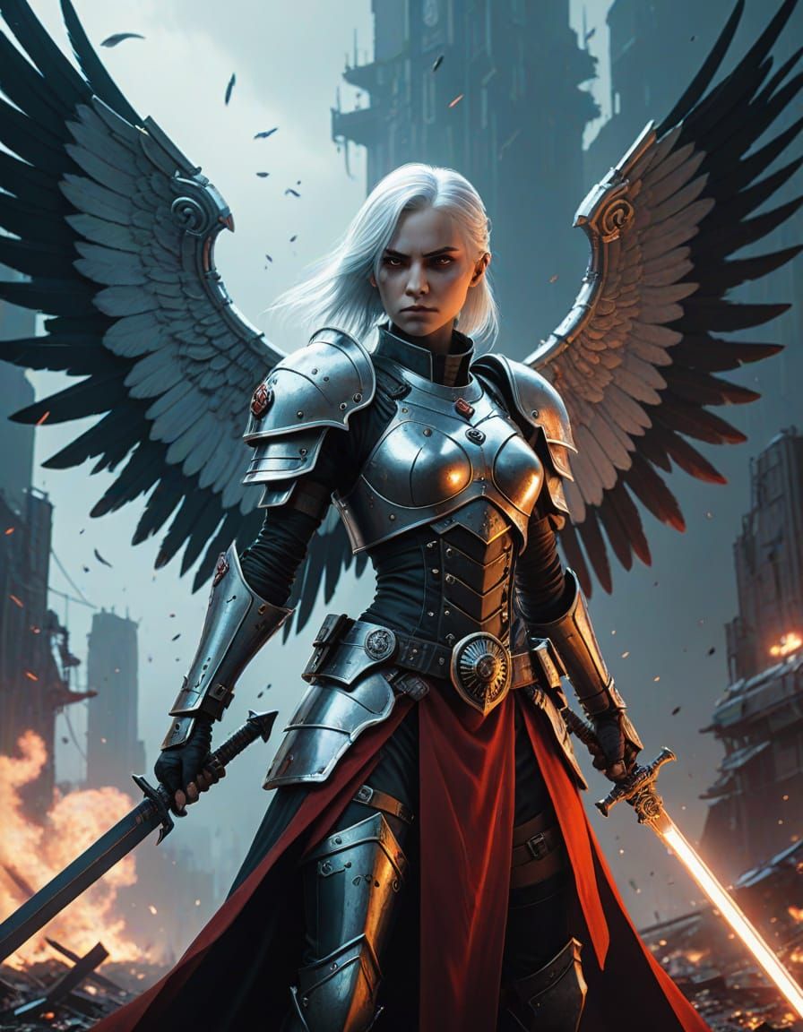 Winged Adepta Sororitas: Sci-Fi Digital Art