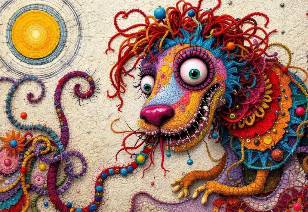 Whimsical Patchwork Dog Inspired by Textile Art