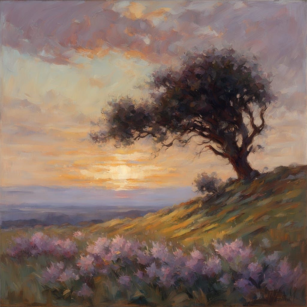 Thistle and Harebell on Windy Hill Oil Painting