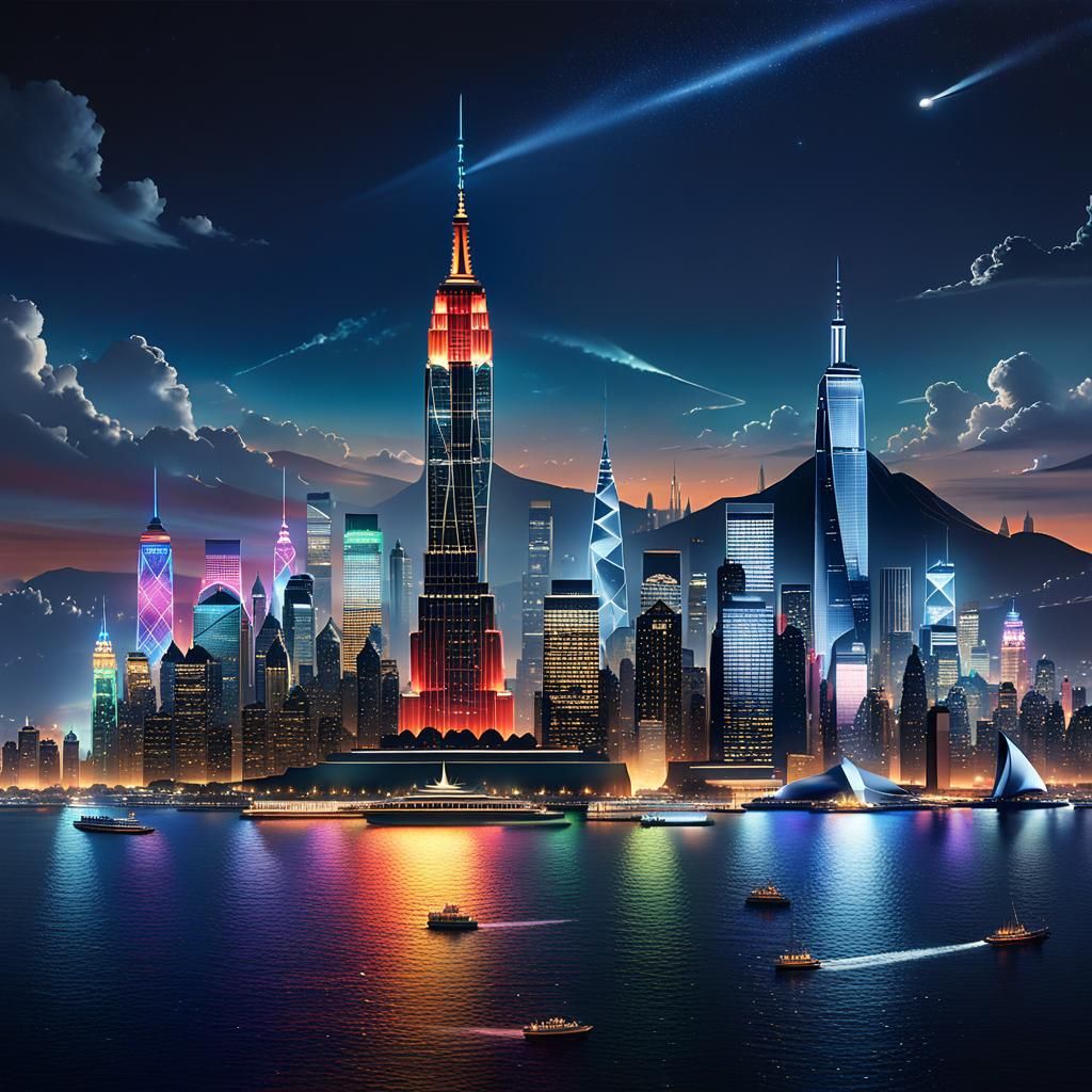 Harmonious Global Cityscape at Night: Concept Art