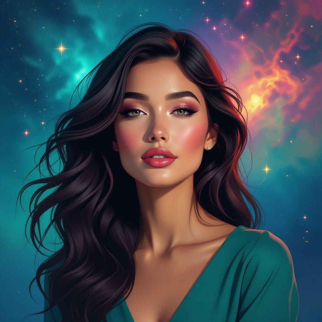 Airbrush Portrait of Woman with Flowing Hair