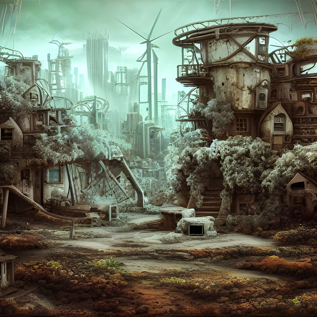 Post-Apocalyptic Solarpunk Wonderland as Oil Painting