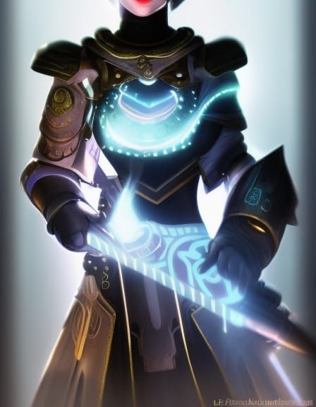 Aetherpunk Paladin in Enchanted Armor Digital Art