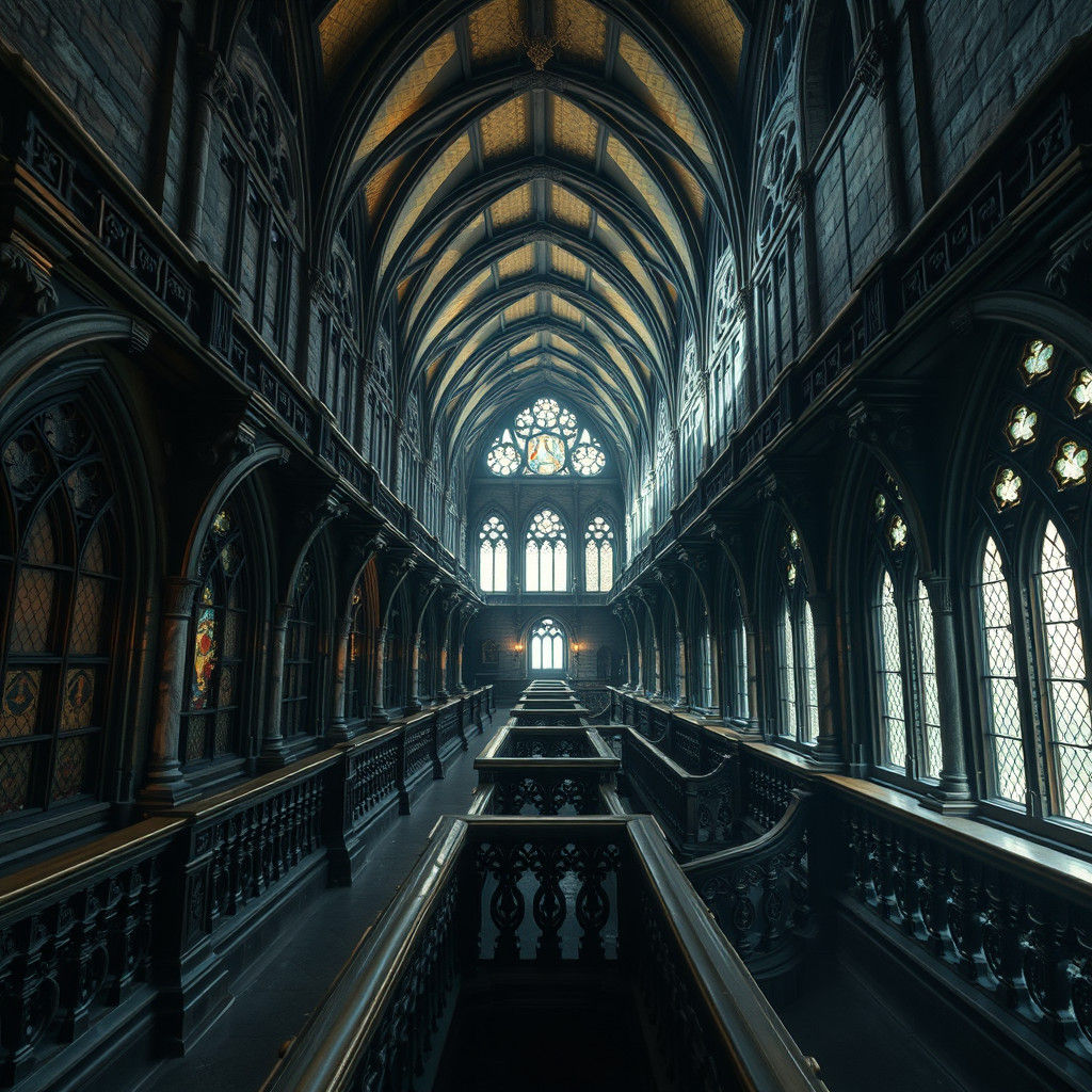 Hogwarts Corridor: Gothic Architecture in Cinematic Lighting