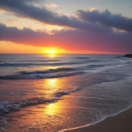 Vibrant Beach Sunset Reflecting on Wet Sand