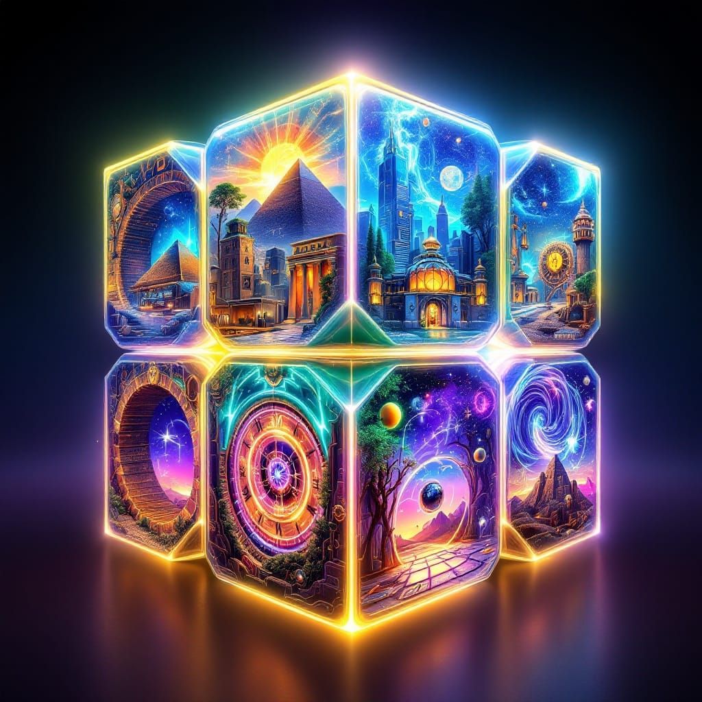 Surreal Time Cube with Intricate Details