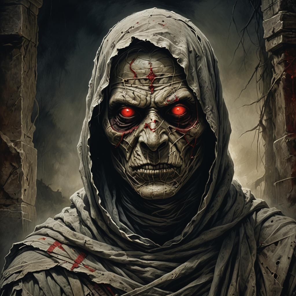 Modern Mummy Portrait in Dark Fantasy Style