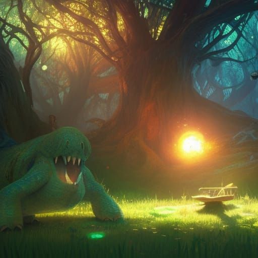 A big old tree looking like a (manatee )|((Behemoths and tomberries)) from Final Fantasy| , by Ismail Inceoglu, by Lisa ...