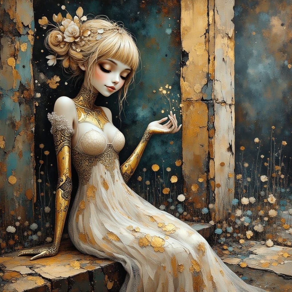 Nymph Robot with Floral Designs in Moody Studio