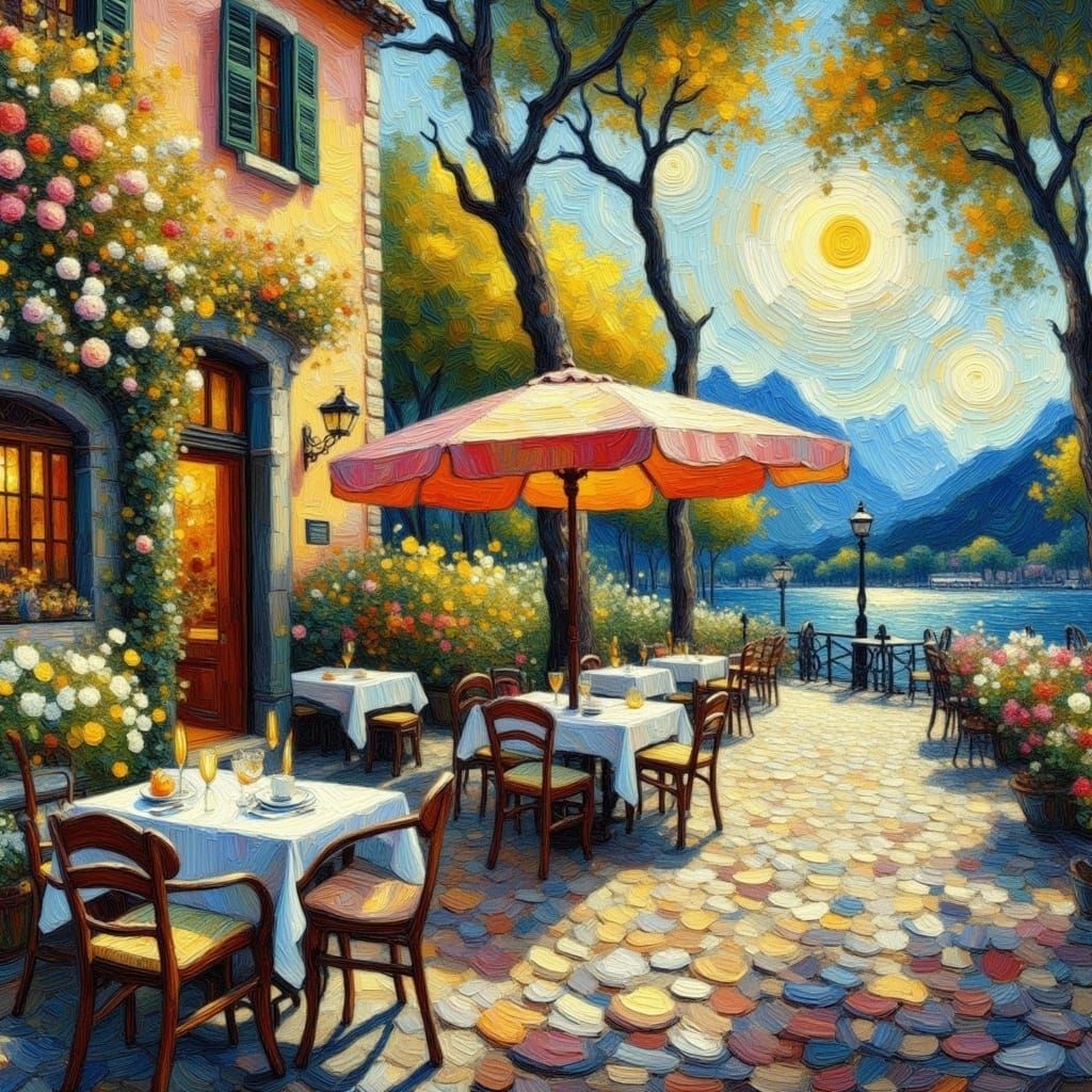 Italian Cafe in Impasto Oil Style