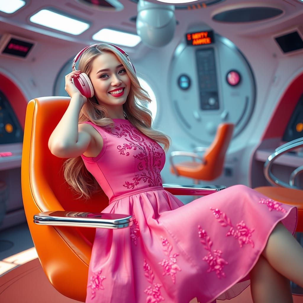 Retro-Futuristic Woman in Pink Mini Dress