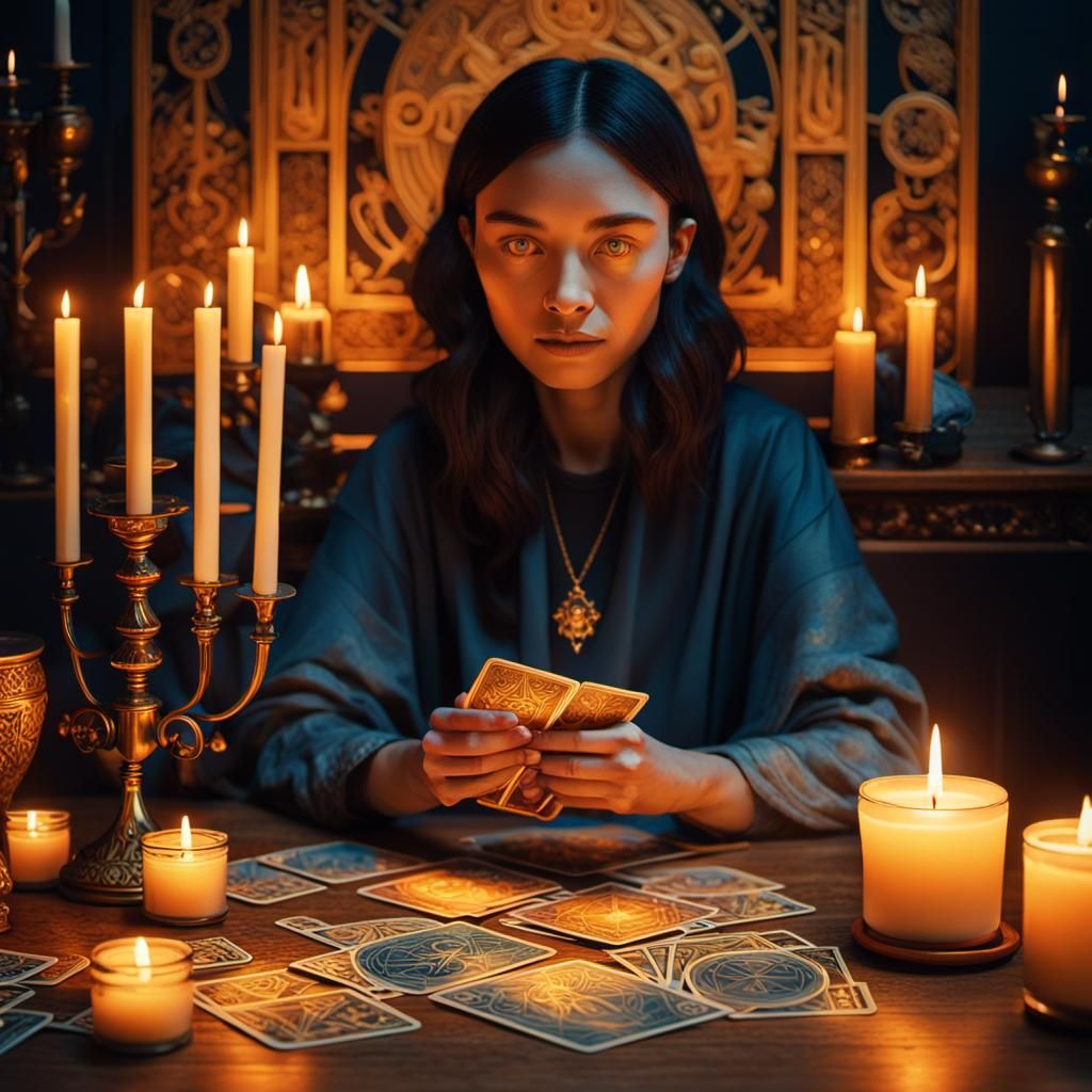 Mystical Woman with Magician Tarot Card