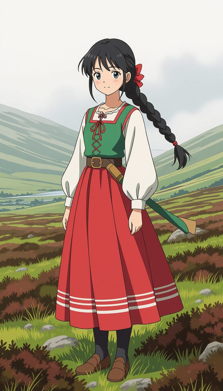 Anime Pictish Girl in Misty Highlands