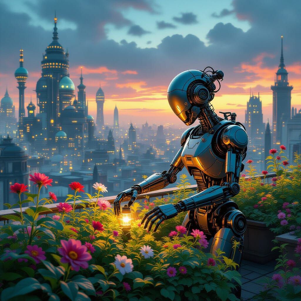 Steampunk Automaton Tends Mechanical Garden in Retro-Futuris...