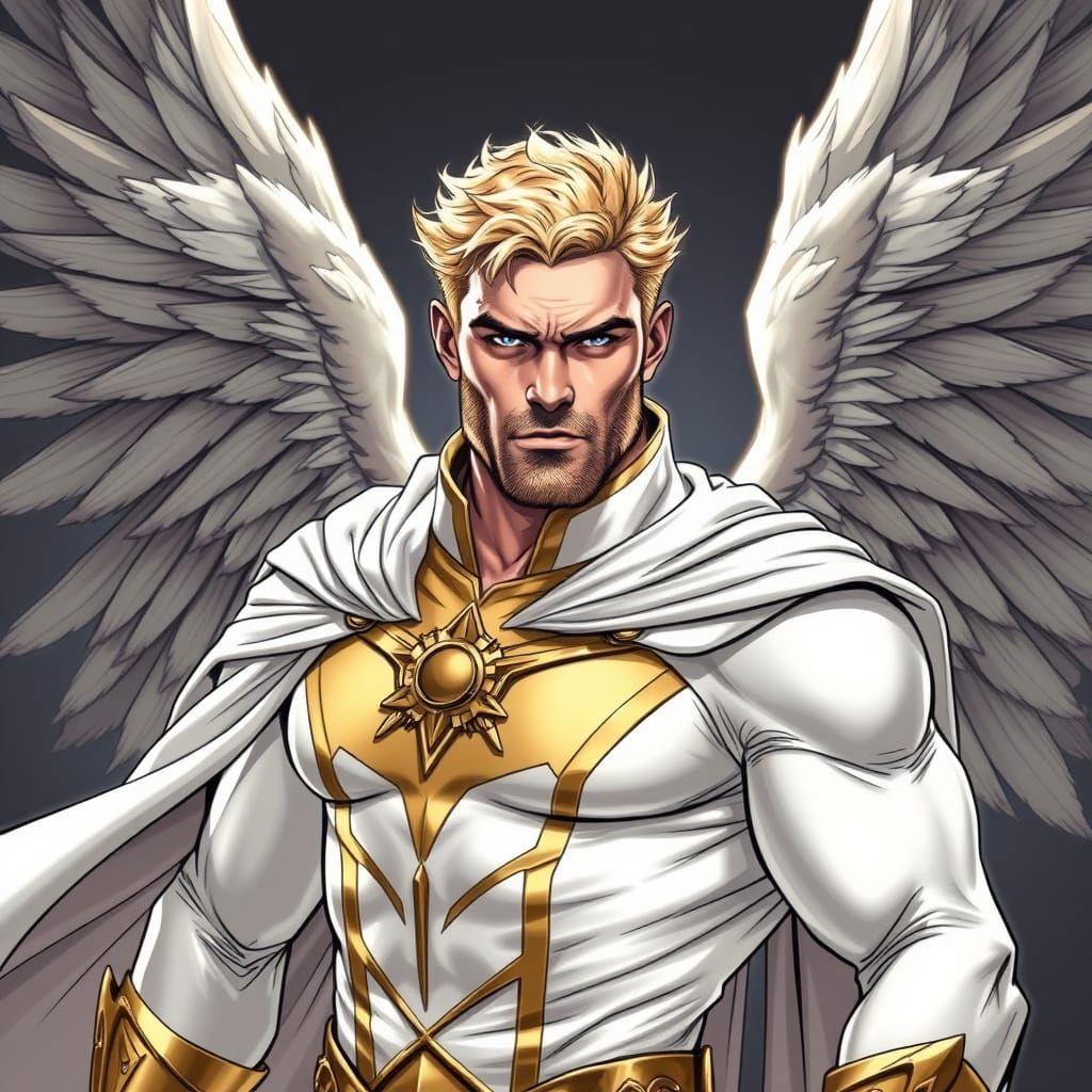 Ethereal Hero with Angelic Wings and Golden Armor