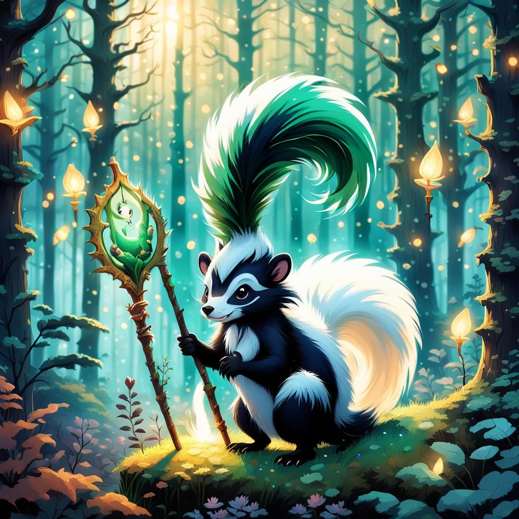 Skunk Mage in Mystical Forest: Fantasy Illustration