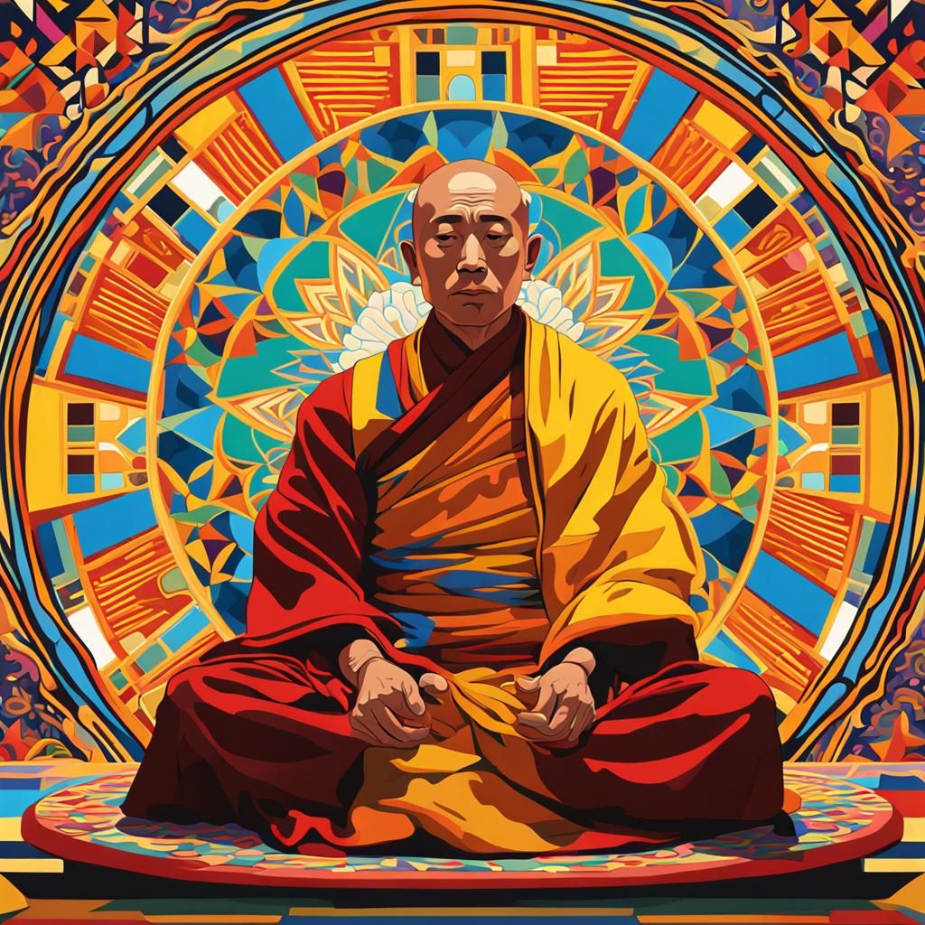 Meditative Monk in Trul Khor Tantra Pop Art