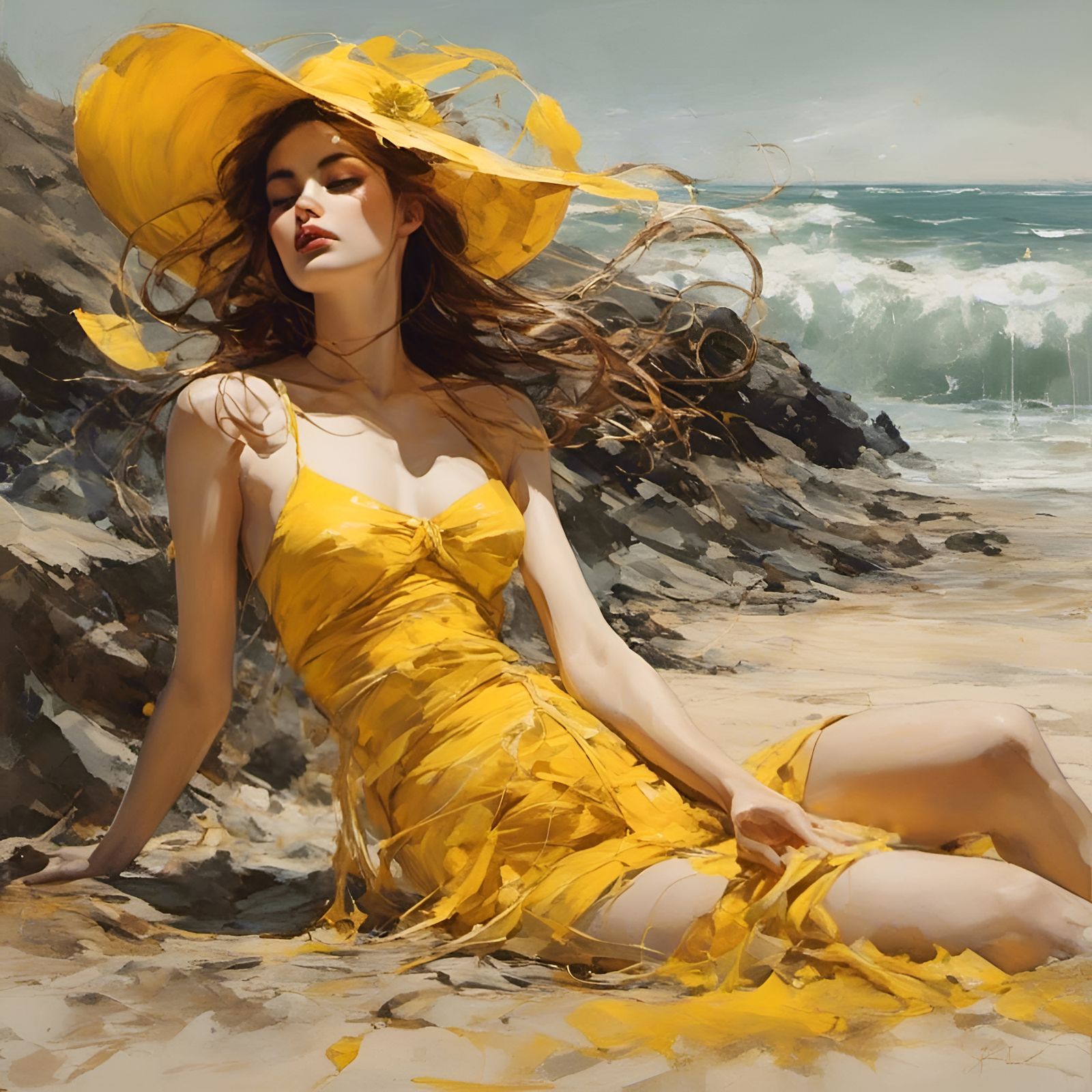 Belle in Swimsuit: Pin-Up Beach Art