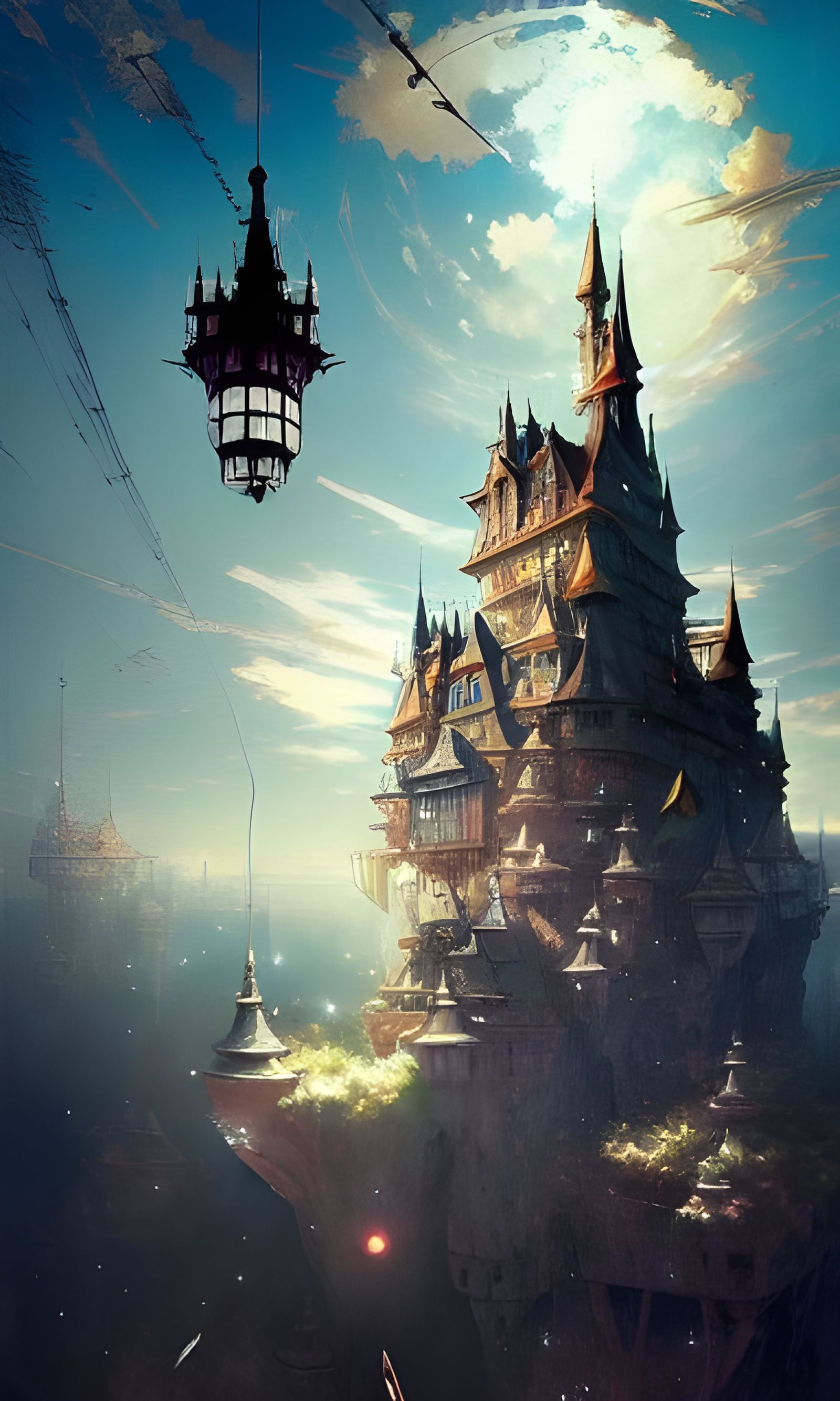 Anime Castle Floating in Sky: Hyperrealistic Digital Paintin...